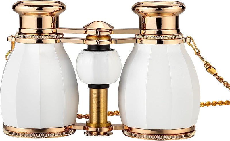 ESSLNB Opera Glasses Binoculars for Women Adults 4X30mm Theater Glasses Compact Binoculars for Theater and Concerts Antique with Case Removable Chain White - Image 1